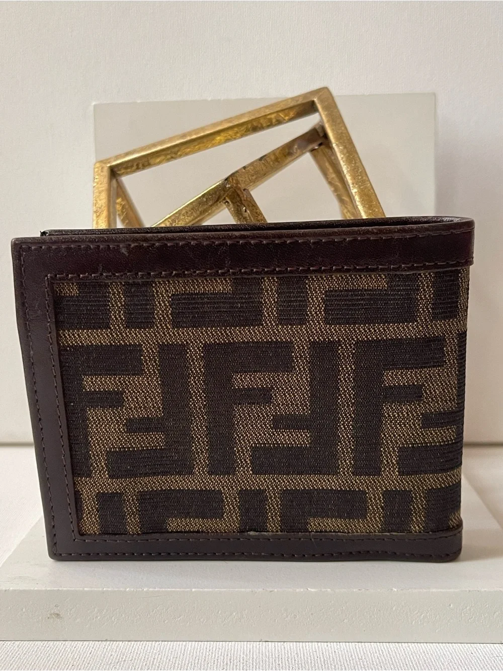 Fendi Brown Zucca Men's Leather Bifold Wallet Authentic Vintage